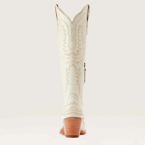 Women's White Vintage Chunky Tall Knee High Heel Western Embroidery Boots - Picture 3 of 7